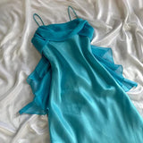 Blue fashion elegant spaghetti straps long chiffon elegant ball gown evening dress party dress HZ1023