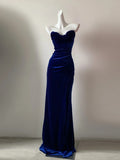 Blue/Black Unique Fashion Elegant Sweetheart Neck Long Velvet Floor Length Ball Gown Evening Gown Prom Dress HZ1023