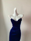 Blue/Black Unique Fashion Elegant Sweetheart Neck Long Velvet Floor Length Ball Gown Evening Gown Prom Dress HZ1023