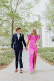 Pink Fashion Elegant Square Neckline Sexy Slit Long Satin Ball Gown Evening Dress HZ1023