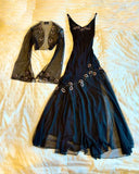 Black stylish elegant exquisite floral spaghetti strap long chiffon ball gown evening dress with jacket HZ1023
