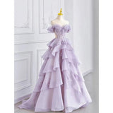 Purple Fairy Gorgeous Elegant Fashion A-Line Off-the-shoulder Long Tulle Ball Gown Evening Dress HZ1023
