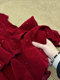 Red Shiny Sweet Fashion Short Mini Sequin Velvet Homecoming Dress Birthday Party Dress HZ1023