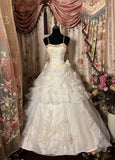 White gorgeous gold exquisite beaded floral applique long ball gown evening dress wedding dress HZ1023