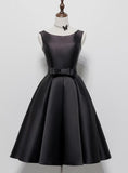 Black elegant cute simple knee-length mid-length satin homecoming dress prom dress evening dress party dress HZ1023