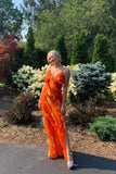 Orange Spaghetti Strap Sexy Ruffle Hem Mermaid Long Party Dress Wedding Guest Dress Ball Gown Irregular Bodycon Evening Dress HZ1023