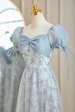 Blue Romantic Elegant Delicate Floral Long Tulle Ball Gown Evening Dress Party Dress Bridesmaid Dress Prom Dress HZ1023