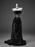 Black Elegant Fashionable Elegant Exquisite Golden Floral Texture Long Satin Floor-length Prom Dress Evening Dress Princess Graduation Dress Adult Ceremony Dress HZ1023