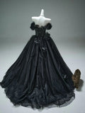 Stunning Black Fashion Elegant Delicate Floral Appliqu¨¦ Long Tulle Floor Length Ball Gown Evening Gown Graduation Gown Bar Mitzvah Gown Wedding Gown HZ1023