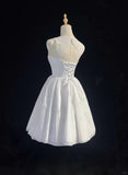 White pure simple beautiful sparkling fashion elegant exquisite rhinestone short mini backless floor length tulle homecoming prom dress evening dress party dress prom dress HZ1023