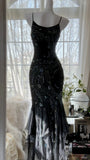 Black Shiny Luxury Gorgeous Exquisite Beaded Long Mermaid Mermaid Dress Chiffon Fairy Ball Dress Evening Dress Wedding Guest Party Dress Prom Dress Date Dress Graduation Dress HZ1023