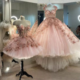 Pink Gorgeous Exquisite Beaded Floral Applique Short Homecoming Dress Evening Dress Prom Dress Handmade Flowers 14/16 Birthday Outfit Party Dress HZ1023