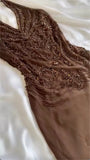 Brown Blue Gradient Gorgeous Lightweight Exquisite Beading Spaghetti Strap Long Chiffon Ball Gown Evening Gown Party Dress HZ1023