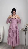 Purple Vintage Elegant Fashion Long Tulle Chiffon Ball Gown Evening Dress Wedding Guest Dress Birthday Party Dress HZ1023