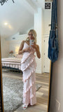 Pink Fashion Elegant Spaghetti Strap Long Mermaid Chiffon prom dress Ball Gown Evening Dress Party Dress HZ1023