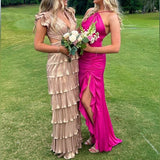 Deep V Neck Layered A Line Prom Dress HZ1023