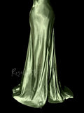 Green Retro Elegant Fashion Exquisite Beaded Shoulder Straps Long Floor Length Trailing Satin Prom Dress Evening Gown Graduation Gown HZ1023