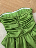 Green cute sweet tube top short satin homecoming dress birthday party dress holiday small dress HZ1023