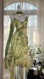 Green Romantic Elegant Exquisite Beaded Backless Long Chiffon Ruffle Homecoming Dress Prom Dress Evening Dress Birthday Vacation Party Dress HZ1023