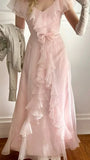 Pink sweet cute long tulle ball gown evening dress Christmas holiday party dress HZ1023