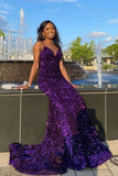Purple Fashion Sexy Shiny Backless Long Floor Length Train Sequined Ball Gown, Evening Gown, Party Dress HZ1023