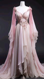 Pink Fashion Elegant Exquisite Floral Beaded Applique A-line Long Tulle Floor-length Evening Gown Ball Gown Wedding Dress HZ1023