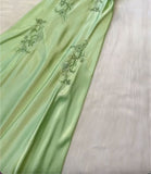 Green V-neck exquisite embroidery long satin ball gown evening dress HZ1023