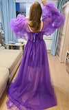 Purple puff sleeves long sleeves long ball gown evening dress HZ1023
