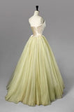 Yellow Green vintage fashion elegant tube top long tulle prom dress evening gown graduation party dress HZ1023