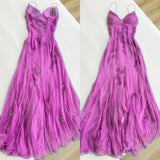 Blue Vintage Elegant V Neck Exquisite Embroidery Applique Beading Long Chiffon prom dress Evening Gown Party Dress HZ1023