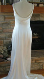 Pure white gorgeous exquisite elegant spaghetti straps long satin floor-length trailing prom dress evening dress wedding dress HZ1023