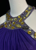 Purple Vintage Fashion Elegant Exquisite Gem Rhinestone Beading Long Floor Length Tulle Ball Gown Evening Dress Party Dress Prom Dress HZ1023
