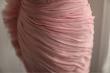 Pink elegant unique long tulle bias cut irregular pleated fishtail ball gown dinner party evening dress wedding adult ceremony birthday party HZ1023