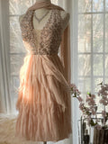 Pale Pink Tender Romantic Sweet Cute Gorgeous Exquisite Elegant Beaded Short Chiffon Homecoming Dress Evening Dress Prom Dress Prom Dress Birthday Vacation Party Dress HZ1023