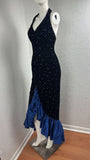 Blue vintage shiny suspender long elegant ruffled prom dress evening dress party dress dance dress HZ1023