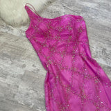 Pink Gorgeous Shiny One Shoulder Fashion Strap Long Satin Ball Gown Evening Dress Party Dress HZ1023