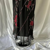 Black gorgeous tight strapless exquisite red rose floral beaded long tulle ball gown evening dress HZ1023