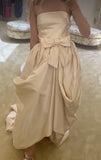 Off-white stylish elegant long satin ball gown evening dress reception wedding dress HZ1023