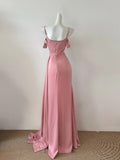 Pink Sweet Fashion Elegant Long Floor Length Satin Sexy Slit Ball Gown Evening Dress Party Dress Prom Dress HZ1023