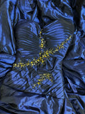 Blue vintage rhinestone embellished elegant long pleated ball gown evening dress HZ1023