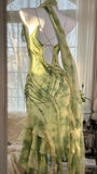 Green Romantic Elegant Exquisite Beaded Backless Long Chiffon Ruffle Homecoming Dress Prom Dress Evening Dress Birthday Vacation Party Dress HZ1023