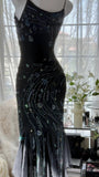 Black Shiny Luxury Gorgeous Exquisite Beaded Long Mermaid Mermaid Dress Chiffon Fairy Ball Dress Evening Dress Wedding Guest Party Dress Prom Dress Date Dress Graduation Dress HZ1023