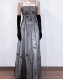Blue/Grey Delicate Beaded Long Tulle Elegant Ball Gown Evening Dress Formal Birthday Party Dress Prom Dress HZ1023
