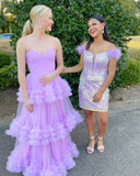 Purple Sweet Fashion Elegant Sweetheart Neck Long Tulle Tiered Prom Dress Evening Dress Prom Dress Graduation Dress HZ1023