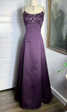 Purple Vintage Fashion Elegant Exquisite Beaded Long Spaghetti Strap Satin prom dress Evening Dress Party Dress HZ1023