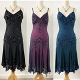 Black/Purple/Blue Gorgeous Vintage Exquisite Beaded Spaghetti Straps Long/Mid-Length/Short Chiffon Ball Gown Evening Gown Party Gown Wedding Guest Gown Homecoming Gown Graduation Gown Can Be Ankle Length HZ1023
