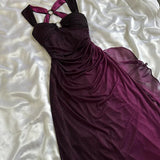 Purple Shiny Elegant Fashion Gradient Strap Long Tulle Ball Gown Evening Dress HZ1023