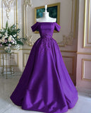 Purple Fashion Elegant Exquisite Beaded Long Satin Ball Gown Evening Dress HZ1023