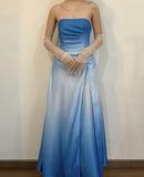 Blue Fashion Gradient Elegant Long Satin Off-shoulder Floor-length Ball Gown Evening Dress Party Dress Prom Dress HZ1023