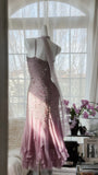 Pink Purple Elegant Romantic Exquisite Beaded Long Chiffon Ball Gown Evening Dress Birthday/Wedding Guest/Holiday Party Dress Prom Dress HZ1023